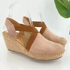 Born Women's Meade Sandal Size 8 Wedge Platfrom Espadrille Tan Suede Slingback
